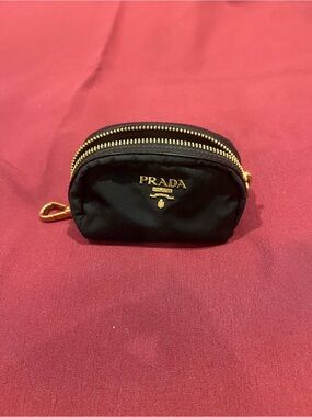 Prada Black Nylon Mini Coin Pouch with Gold Hardware